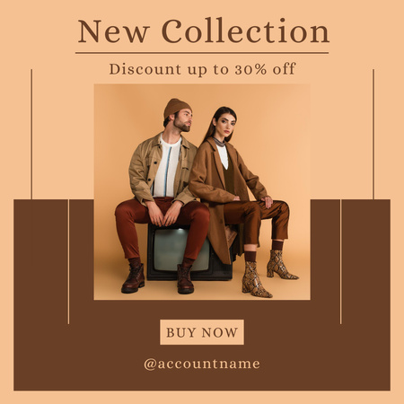 New Collection Sale Announcement with Stylish Woman and Man Instagram tervezősablon