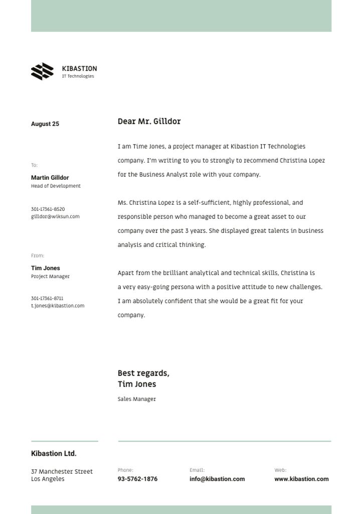 Template di design IT company employee Recommendation Letterhead