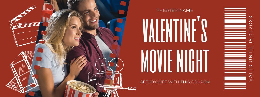 Valentine's Day Movie Night Announcement on Red Coupon Modelo de Design