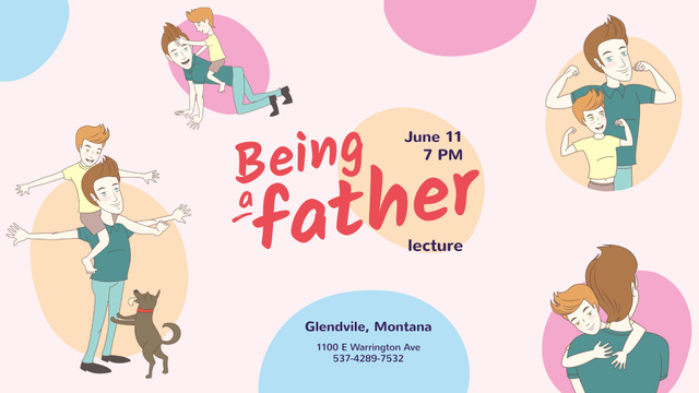 Parenthood Lecture announcement Son Having Fun with Father FB event cover Design Template