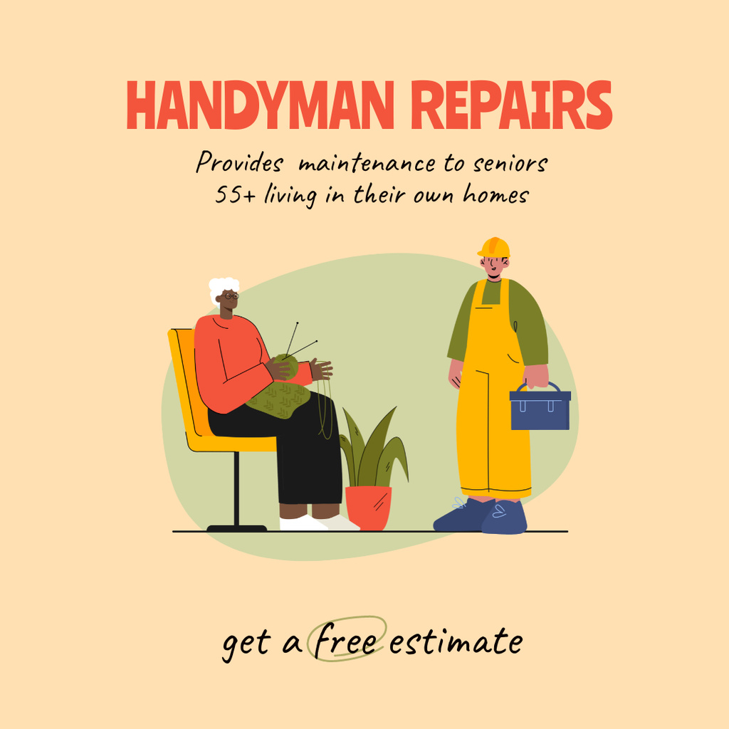 Handyman Services for Seniors Instagram AD Tasarım Şablonu