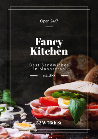 Restaurant Ad with Fresh Tasty Sandwiches Poster A3 Tasarım Şablonu