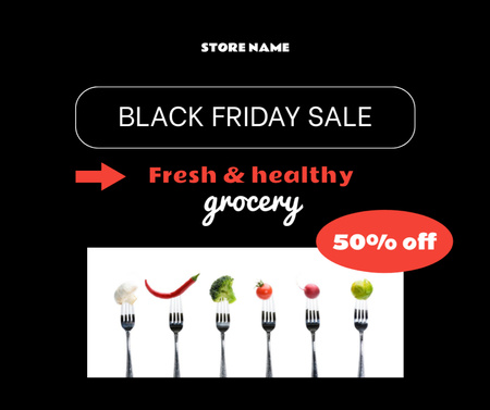 Grocery Discount Offer on Black Friday Facebook Design Template