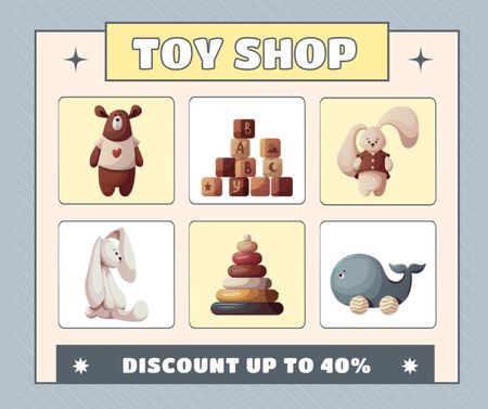 Discount Announcement with Cute Children's Toys Facebook Design Template