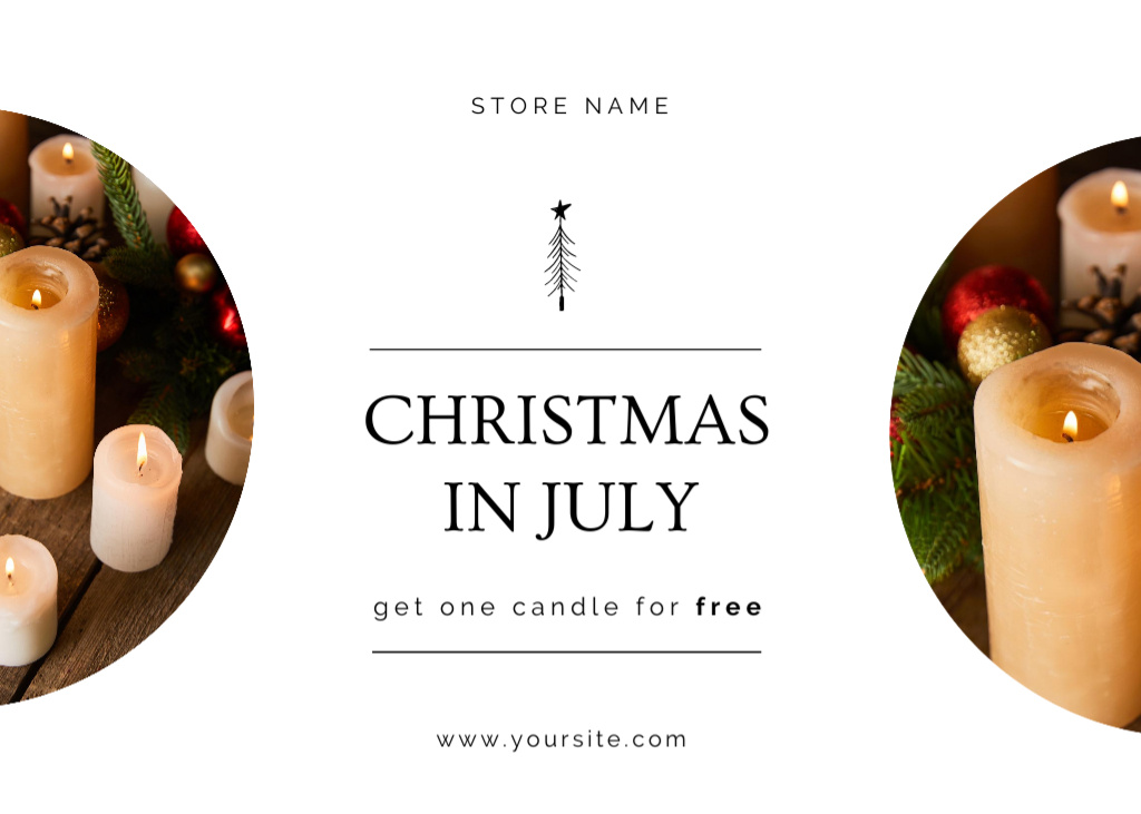 Plantilla de diseño de Bright Christmas In July Celebration And Candles Promo Offer Postcard 5x7in 