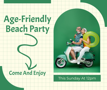 Age-Friendly Beach Party Announcement Facebook Modelo de Design
