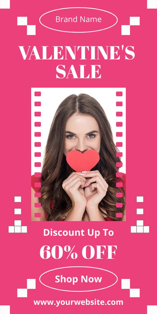 Valentines Day Discount Offer With Young Attractive Woman Graphic Design Template