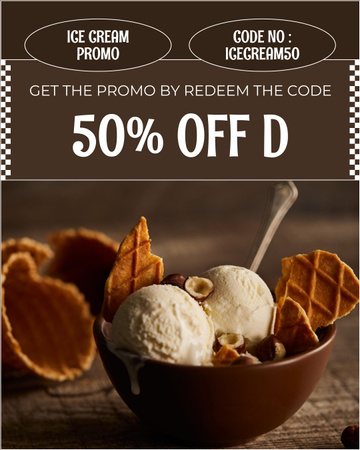 Promo Code Offer with Discount on Ice Cream Instagram Post Vertical Design Template
