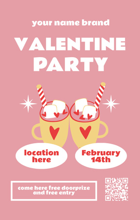 Valentine's Day Party with Cups of Cocoa Invitation 4.6x7.2in Design Template