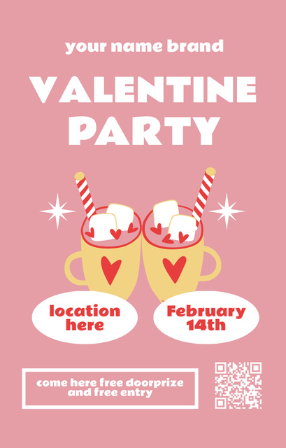 Valentine's Day Party with Cups of Cocoa Invitation 4.6x7.2in Šablona návrhu