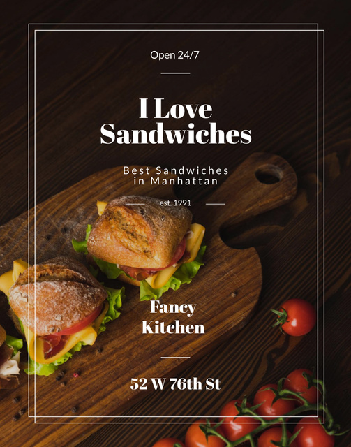 Fresh Tasty Sandwiches on Board Poster 22x28in Πρότυπο σχεδίασης