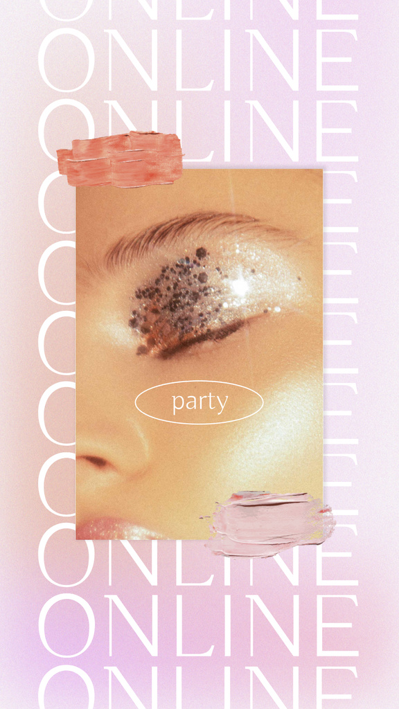 Online Party Announcement with Woman in Bright Makeup Instagram Story Design Template