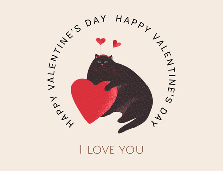 Happy Valentine's Day with Cute Fat Cat Thank You Card 5.5x4in Horizontal Design Template
