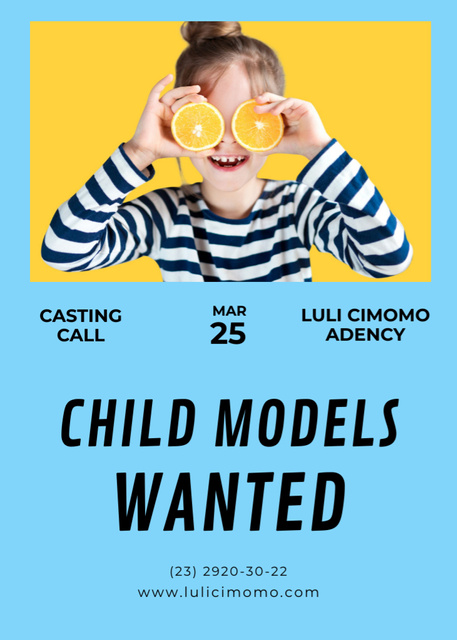 Funny Girl with Oranges for Models Casting Flayer Πρότυπο σχεδίασης