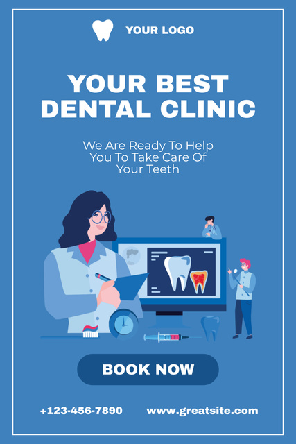 Services of Dental Clinic with Online Consultations Pinterestデザインテンプレート