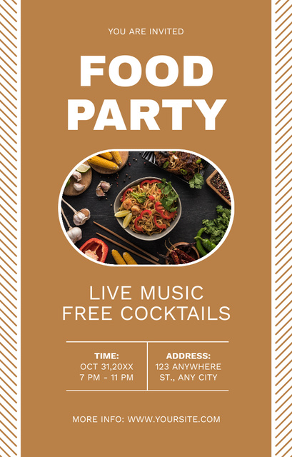 Food Party with Music and Cocktails Invitation 4.6x7.2in Šablona návrhu