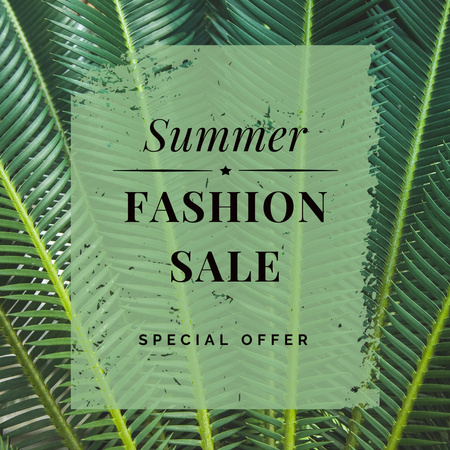 Summer Fashion Sale with Tropical Green Branches Instagram Design Template