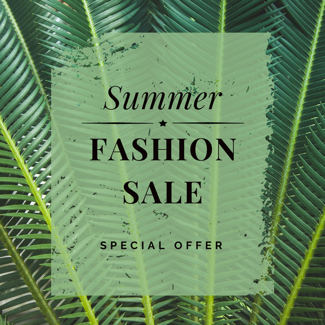 Summer Fashion Sale with Tropical Green Branches Instagram tervezősablon