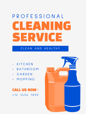 All-inclusive Cleaning Service With Detergents And Illustration Poster US Design Template