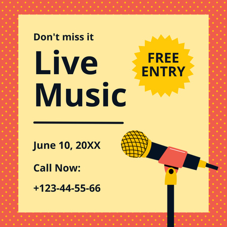 Live Music Concert with Microphone Instagram Design Template