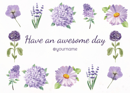 Message Have An Awesome Day with Purple Flowers Postcard 5x7in Design Template