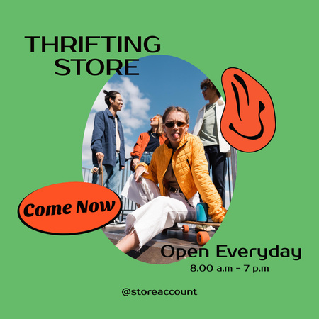 Youth on thrifting store illustrated Instagram ADデザインテンプレート