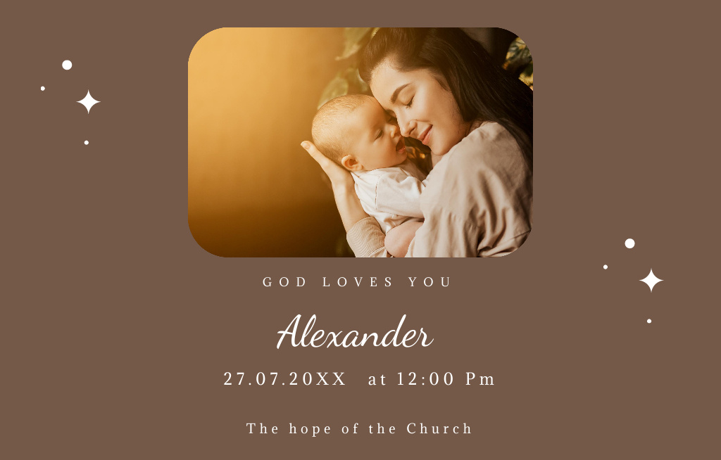 Christening Announcement With Mother Holding Child Invitation 4.6x7.2in Horizontal Tasarım Şablonu