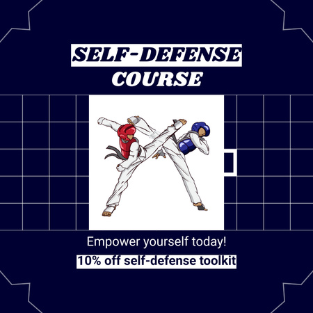 Anúncio de curso de defesa pessoal com ilustração de casal de lutadores Animated Post Modelo de Design