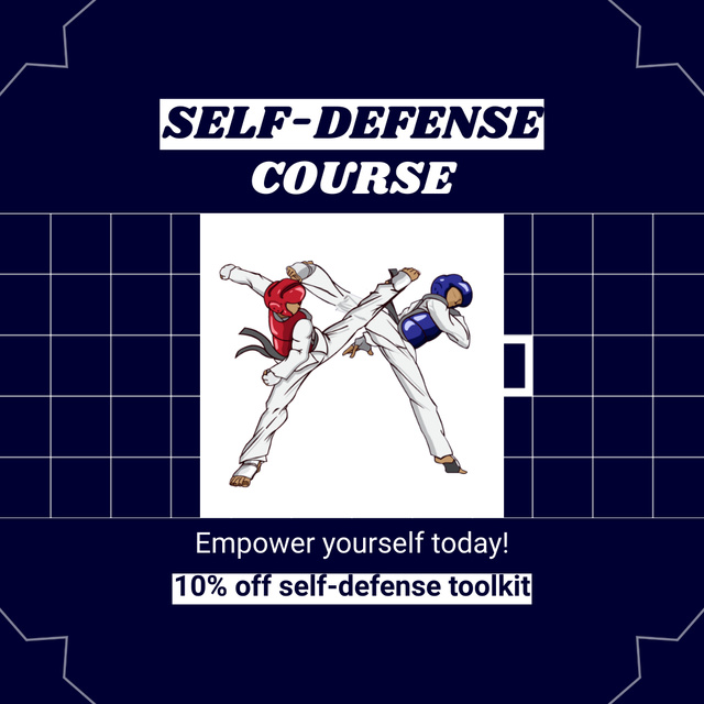Self-Defense Course Ad with Illustration of Couple of Fighters Animated Post Tasarım Şablonu