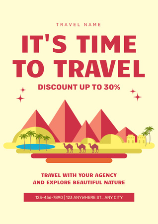 Offer by Travel Agency with Egyptian Pyramids Poster Design Template