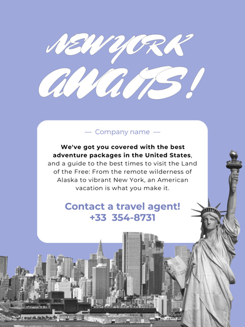 Tourist Trips Offer to New York on Blue Poster 36x48in Tasarım Şablonu