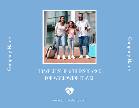 Insurance Company Advertisement with Young African American Couple at Airport Flyer 8.5x11in Horizontal Design Template