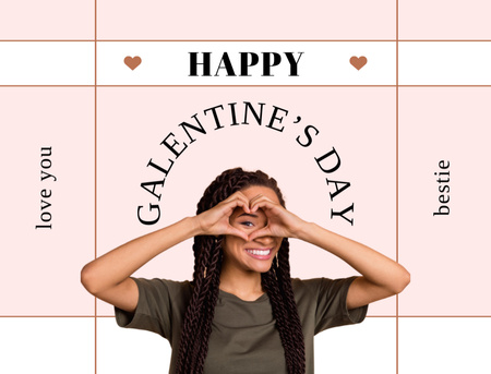 Galentine's Day Greeting with Smiling Woman in Love Postcard 4.2x5.5in Design Template