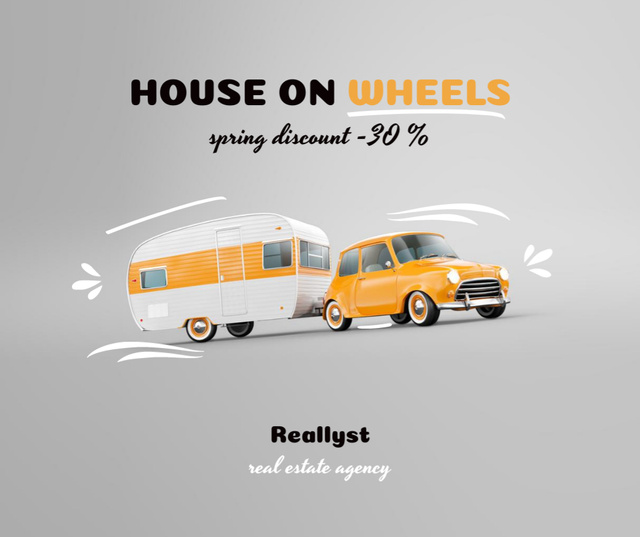 Real Estate Ad with House on Wheels Facebook Design Template