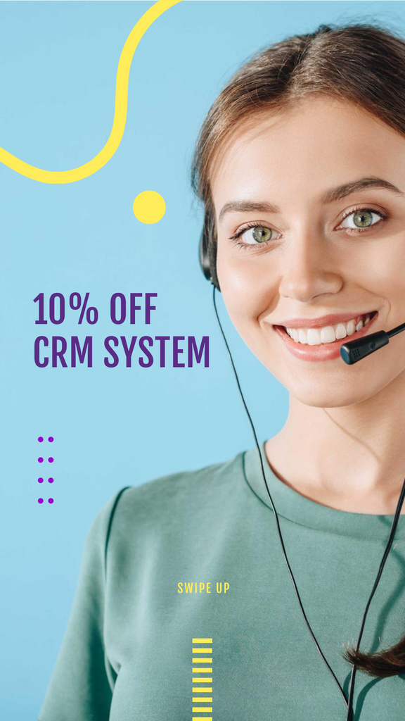 Designvorlage CRM Systems Discount Offer with Female Consultant für Instagram Story