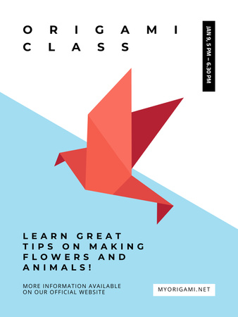 Template di design Invito alle lezioni di origami con colomba rossa Poster US