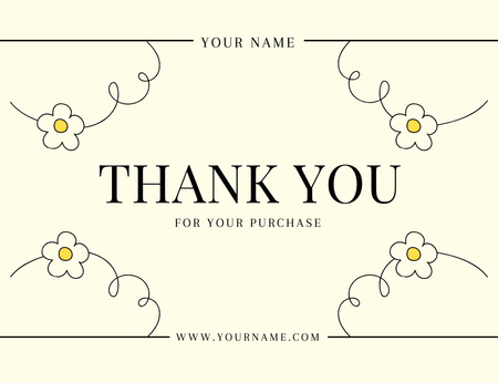 Thank You Message with Simple Hand Drawing Daisies Thank You Card 5.5x4in Horizontal Design Template