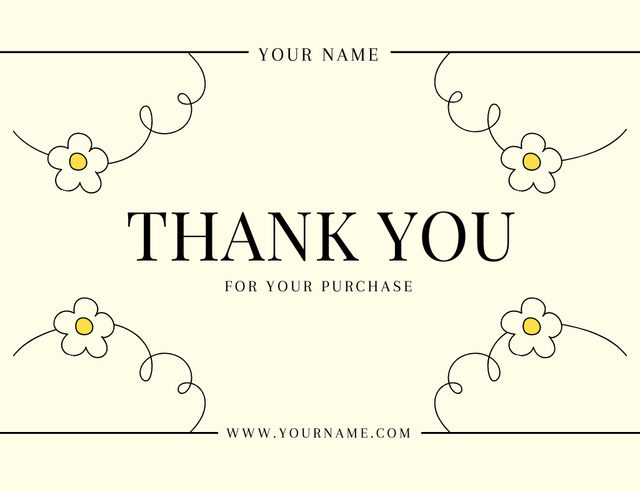 Thank You Message with Simple Hand Drawing Daisy Blossoms Thank You Card 5.5x4in Horizontal Design Template