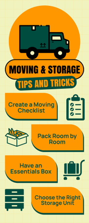 Stěhování a skladování tipy a triky s ilustrací kamionu Infographic Šablona návrhu