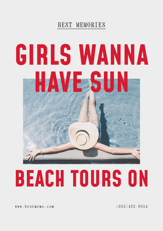 Summer Travel Offer with Woman in Pool Poster Tasarım Şablonu
