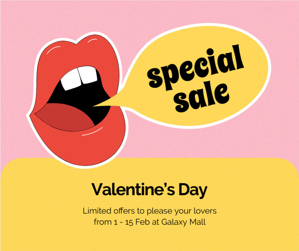 Valentine's Day Holiday Sale with Red Lips Facebookデザインテンプレート