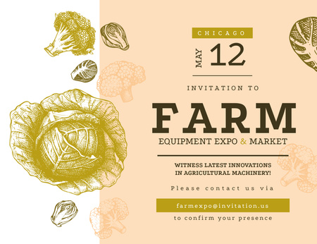 Template di design cavolo verde sano per l'agricoltura expo Invitation 13.9x10.7cm Horizontal