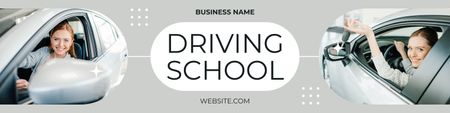 Excellent Driving School Service Promotion In Gray Twitter Design Template