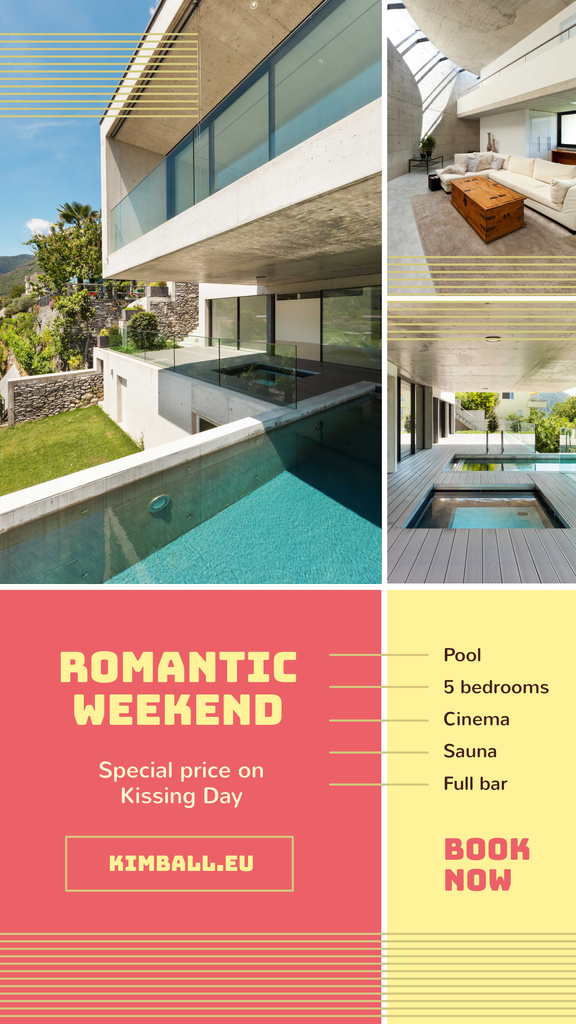 Designvorlage Real Estate Ad with Pool by House für Instagram Story