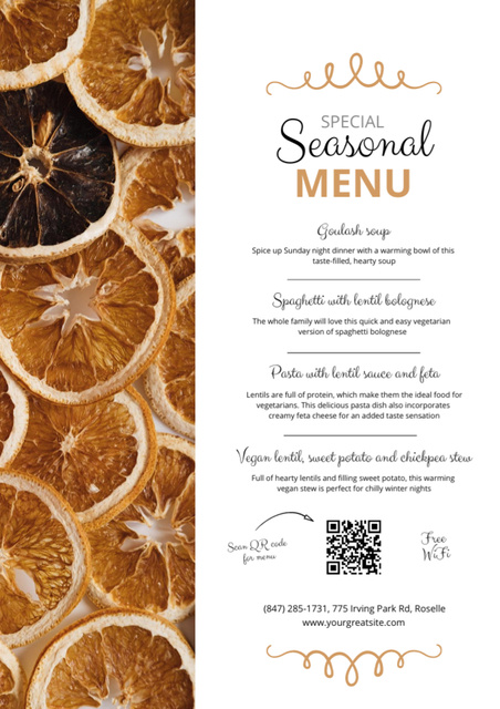 Dried Oranges on Brown Seasonal Foods List Menu – шаблон для дизайна