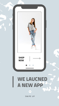 Designvorlage Online Shop Ad with Stylish Woman on Screen für Instagram Story