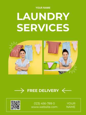 Offer for Laundry Services with Woman Poster US Design Template