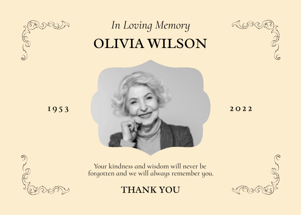 In Loving Memory of Old Lady Postcard 5x7inデザインテンプレート