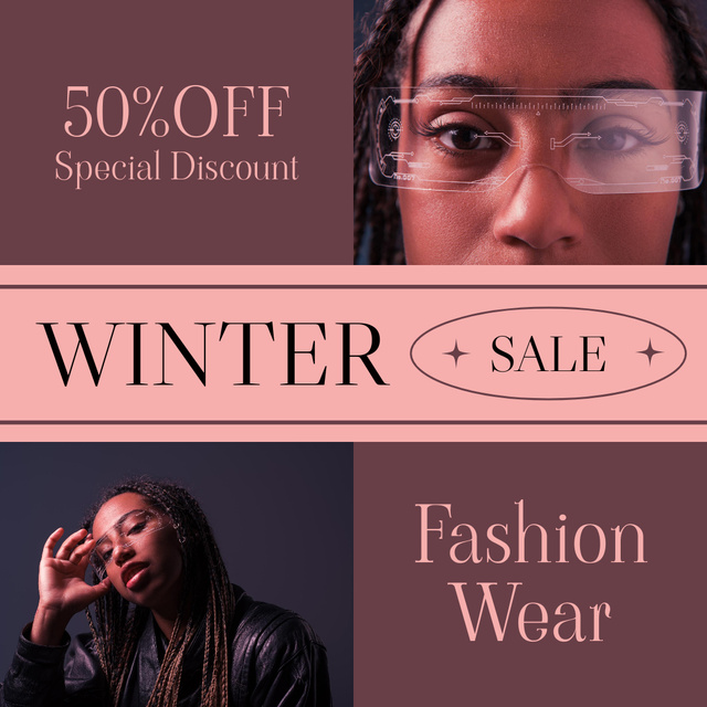 Winter Clothing Special Discount Offer with Young African American Woman Instagram tervezősablon