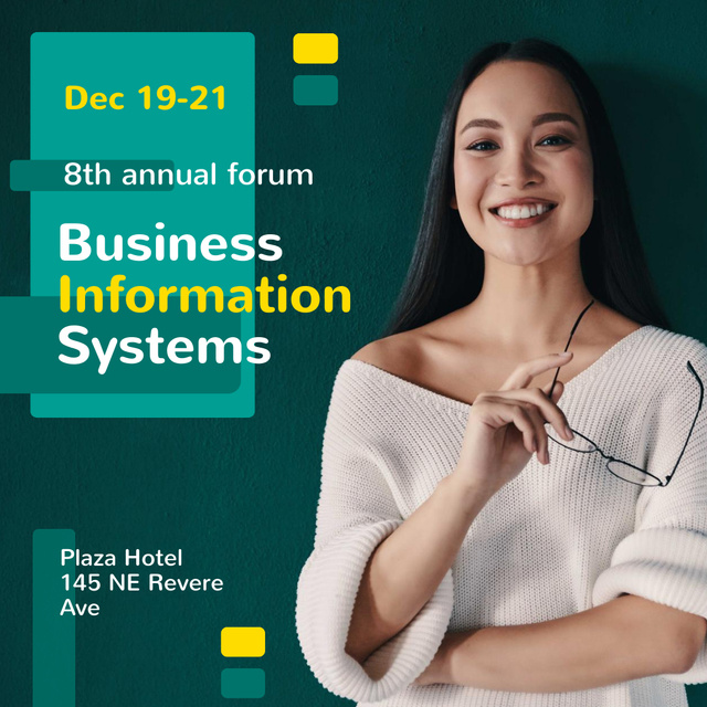 Business Conference Announcement with Smiling Businesswoman Animated Post Modelo de Design